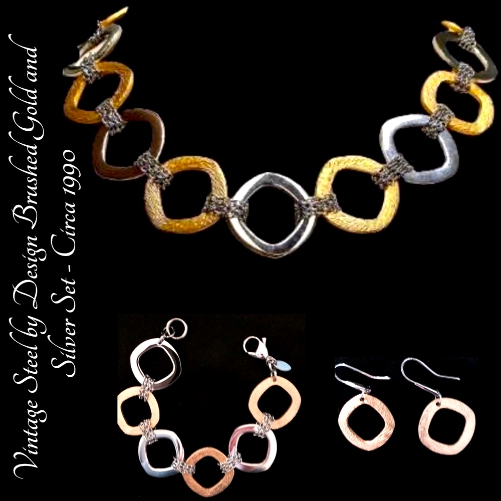 New Rare Steel By Design Big & Bold Necklace, Bracelet & Earrings Set